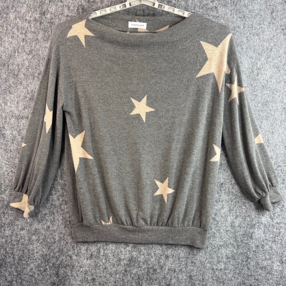 First Love by Lovelyn Star Print Knit Top Women's Medium Gray